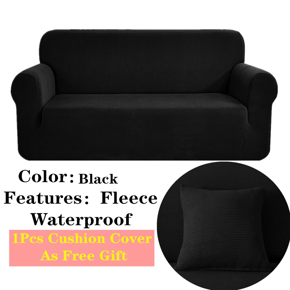 Premium waterafstotende bankhoes voor de woonkamer, huisdieren, baby, moderne stretch bankhoes, zachte fleece meubelbankhoes: Zwart / 4- zits 230-300cm