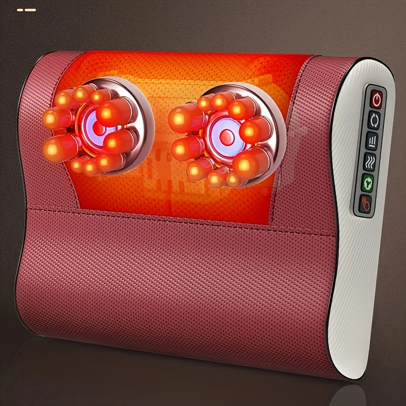 Neck Massager, Massage Pillow with 20 Massage Heads, Kneading and Heating Functions, 6-Button Control Suitable for Shoulders, Neck, Waist, and Back, Multi-Area Massager, Dual Modes for Home and Office Use,