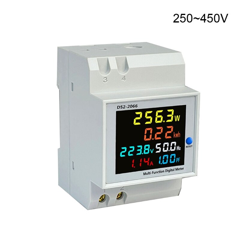 Digital Energy Meter Multifunction Din Rail Power Meter LED Display 40-300V/ 250-450V Power Factor Meter M4YD