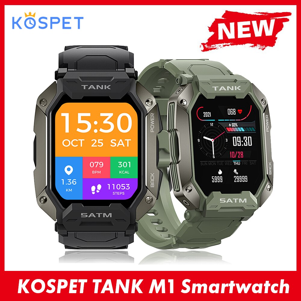 Kospet Tank M1 Smartwatch 1.72 &#39;&#39;Full-Touch Screen 5ATM &amp; IP69K Waterdichte Sport Robuuste Horloge Hartslagmeter smart Horloge Mannen