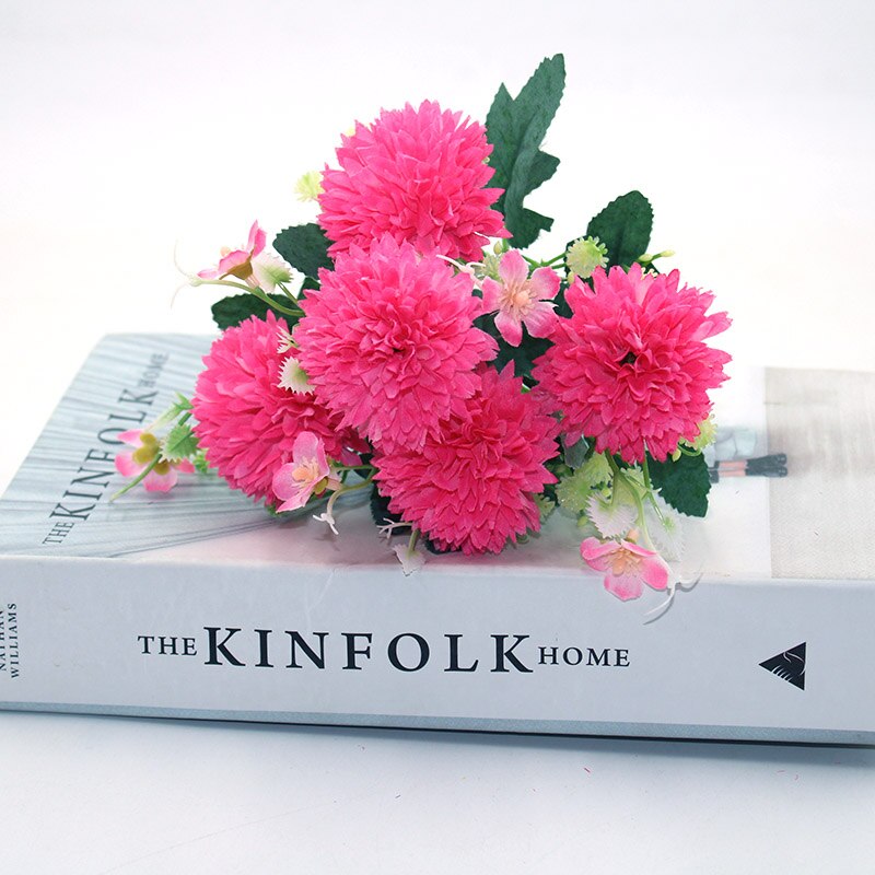 5 kunstige blomster nellike silke blomst rose bryllup banket bryllup bryllup banket hjem haven dekoration brude buket: Rosenrød