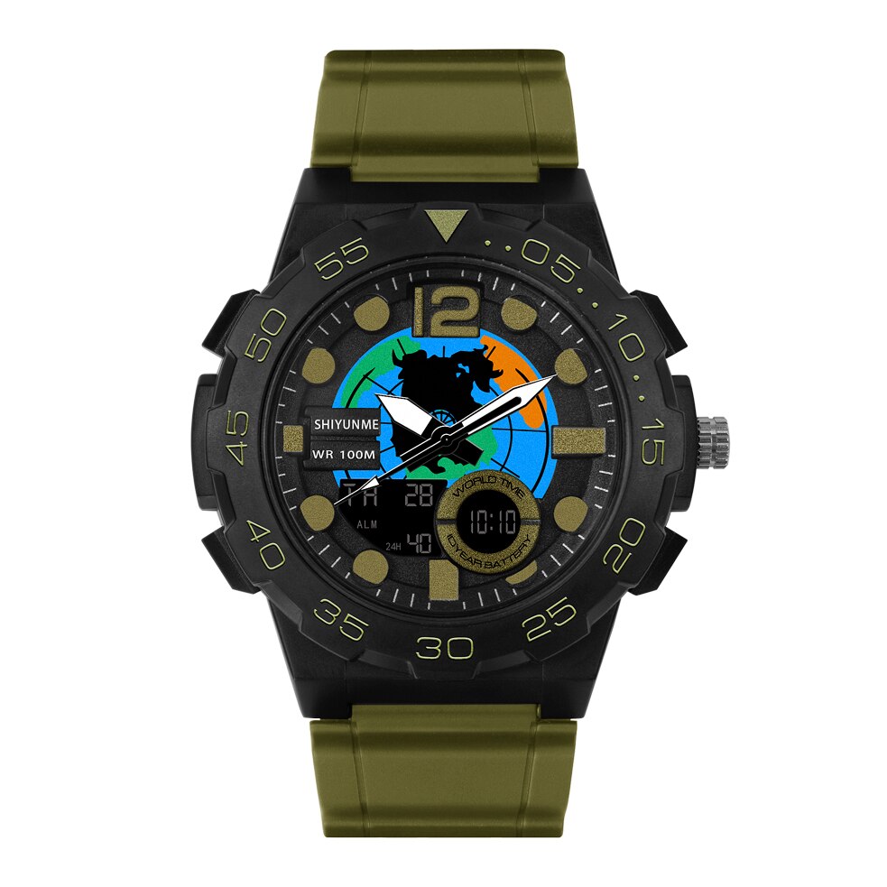 Shiyunme Mode Led Dual Display Mannen Outdoor Sport Horloge Dial Kalender Waterdichte Lichtgevende Horloges Часы Мужские: khaki