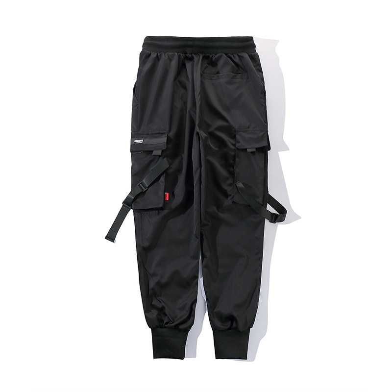 Pantalones Cargo de bolsillo negro para hombre, pantalón de chándal Harajuku, pantalones de chándal, Hip Hop,