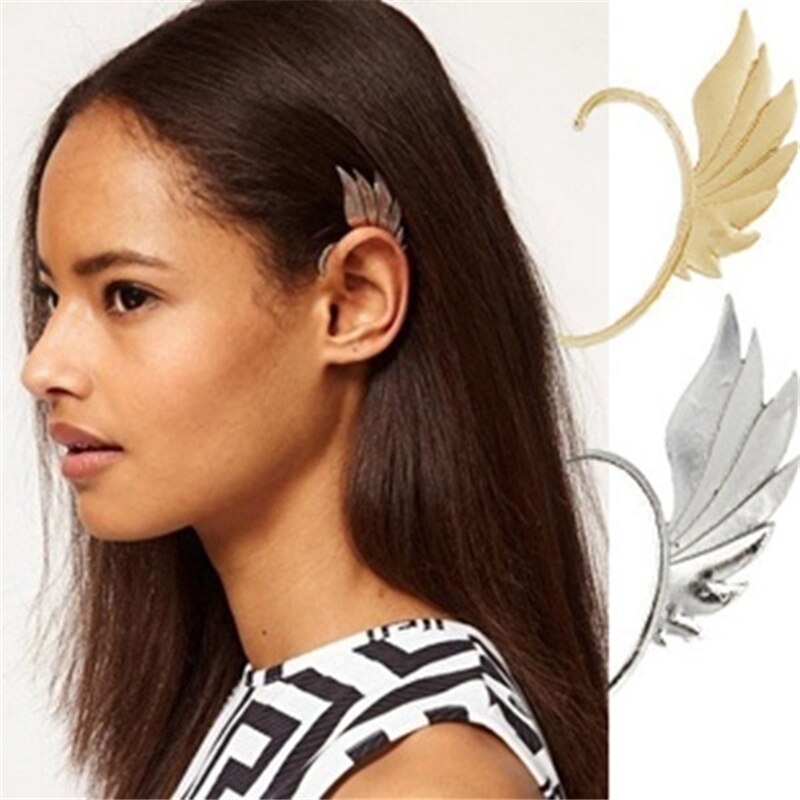 Single Girl Ohrmanschette Ohrringe 1PC Angel Feather Golden Ohrclips für Frauen Linksohr Punk Schmuck