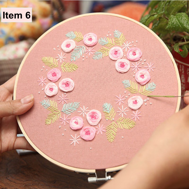 Europa diy bånd broderi begyndere sæt fortrykt blomstermønster korssting vægmaleri kunstsæt med broderiramme