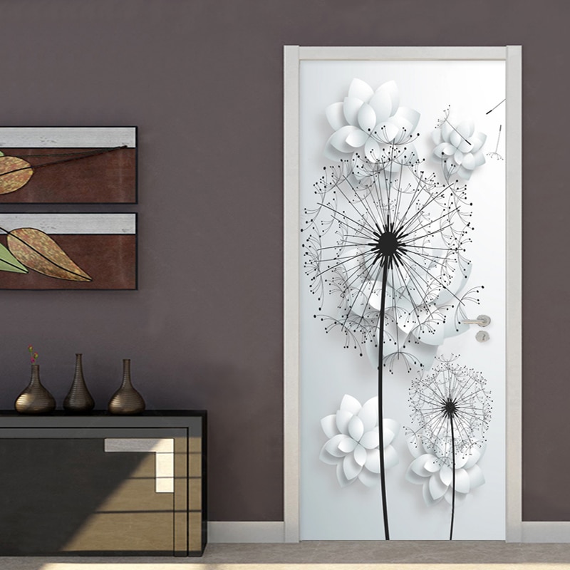 Mural de vinilo 3D con diente de león para puerta, adhesivo de PVC autoadhesivo para decoración del hogar, sala de estar, dormitorio, impermeable, Moderno