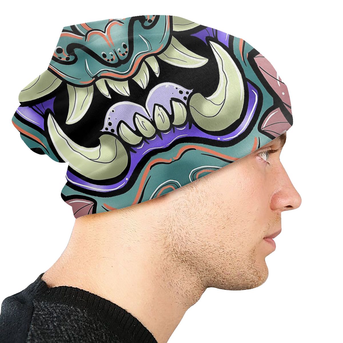 Oni Face Oni Demon Japanese Fangs Samurai Japan Cap Hip Hop Ski Skullies Beanies Hats Male Warm Multifunction Bonnet Knit Hat