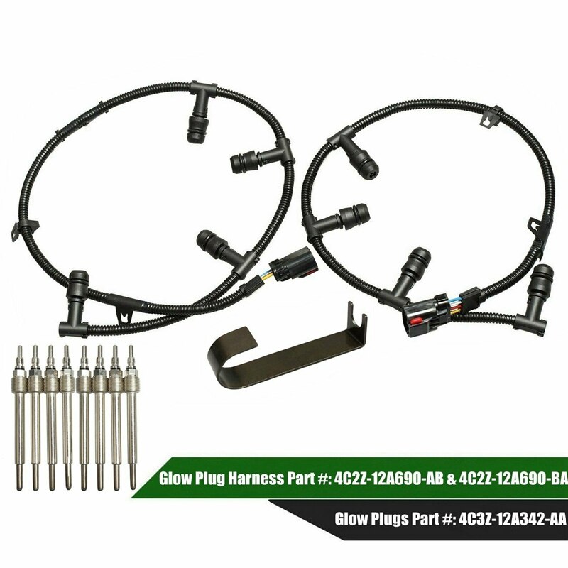 Right +Left Glow Plug Harness with 8Pcs Glow Plugs for 2004 Ford 6.0L -crude oil F250 F350 F450 F550 Super Duty