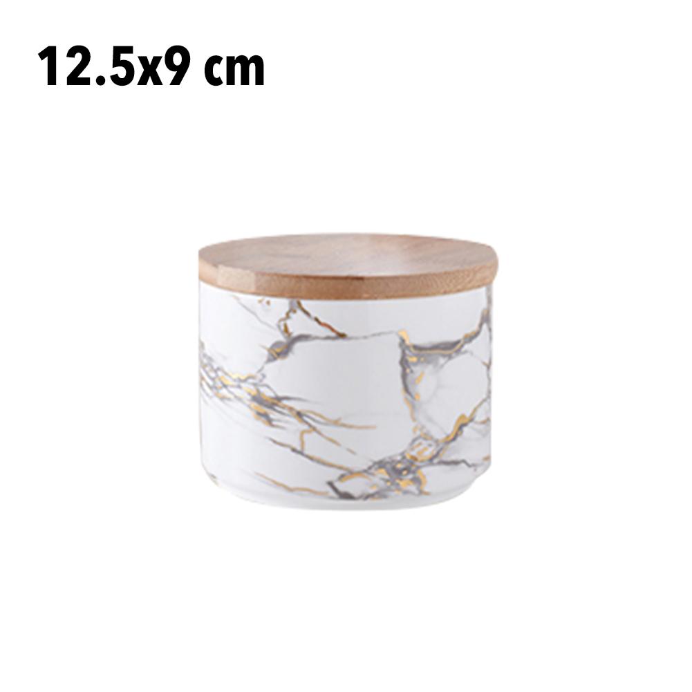 Marmor mönster keramiska förseglade förvaringsburkar med trälock salt socker kaffe te kök mat lagring tank behållare: S