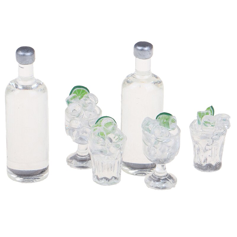 3Pcs Leuke Mini 1:12 Dollhouse Miniatuur Wijn Flessen Ice Cups Keuken Pretend Play Speelgoed Accessoires
