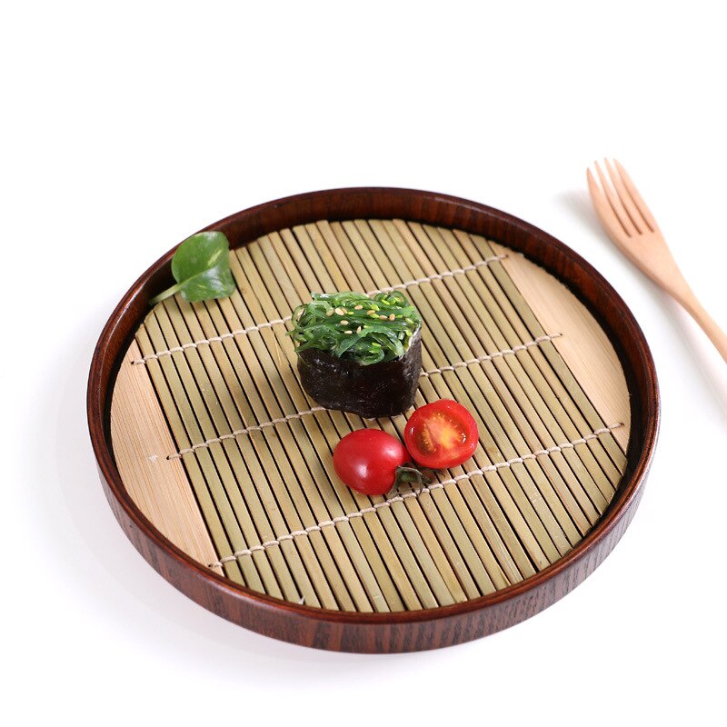 round/square Japanese sushi wooden plate with bamboo mat restaurant food tray tea tray