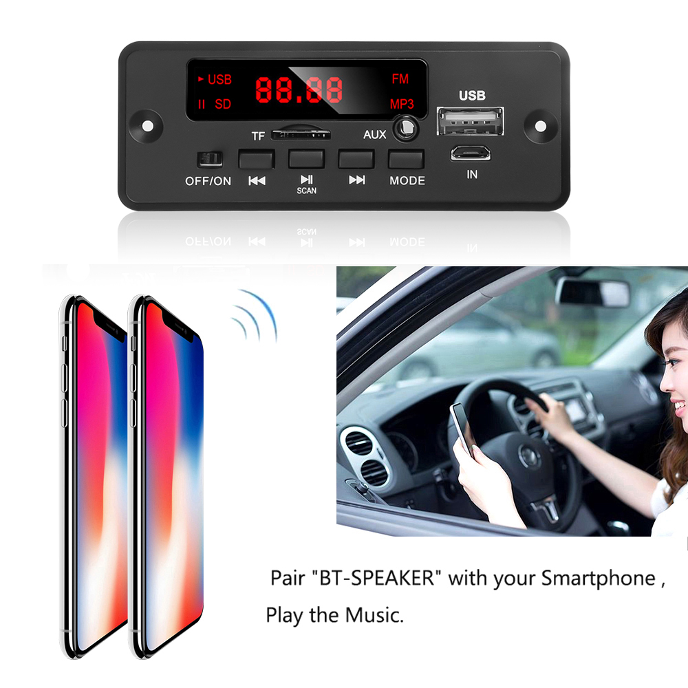 Vivavoce 50W amplificatore MP3 scheda di decodifica schermo a colori DC 12V Bluetooth V5.0 lettore MP3 per auto modulo di registrazione USB FM AUX Radio