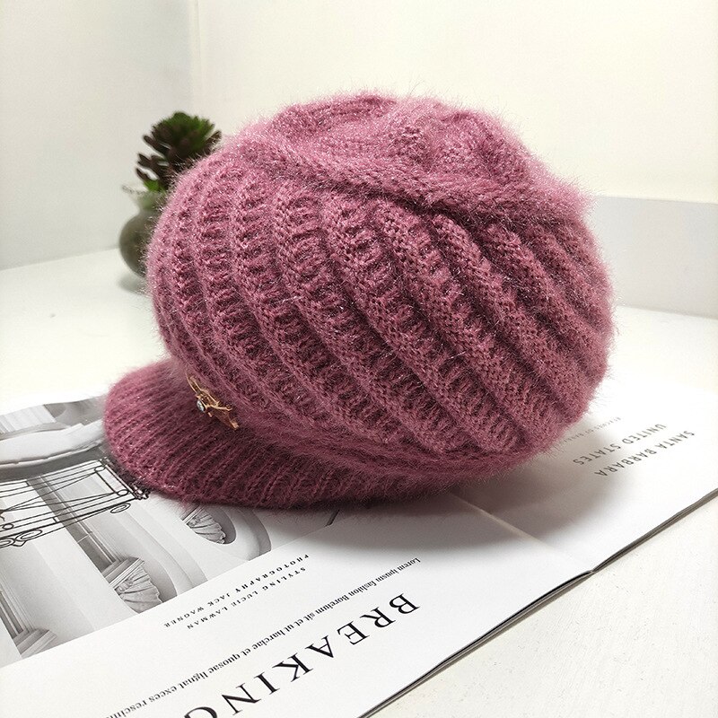 einfache Kaninchen Pelz Winter Hüte Für Frauen Winter Skullies Warme Wolle Kappe Gorros Weibliche Kappe Für großmurmeln Hütte Gestrickte kappen
