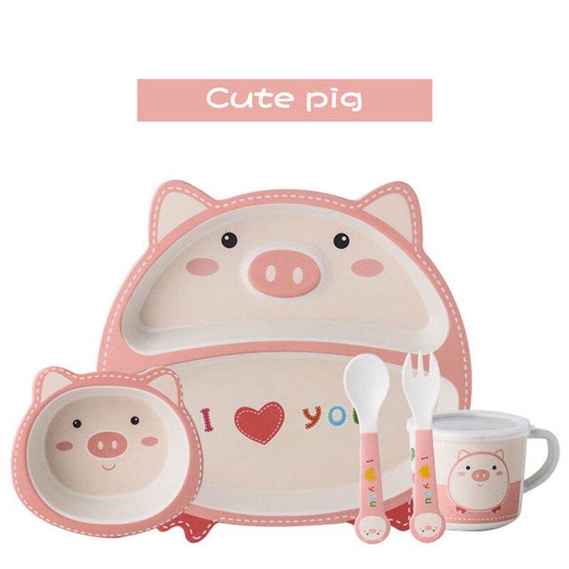 5 stk/sæt miljøvenlig bambusfiber baby tallerken fade børneservice sæt spisestel foderskål adskillelse tallerken: 2