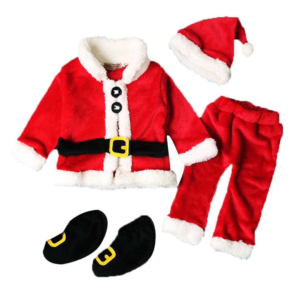 Baby Boy Meisjes Kerst Kleding Sets 4Pcs Kerstman Tops + Broek + Hoed + Schoenen Xmas outfit