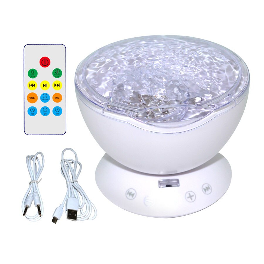 7 kleuren LED Nachtlampje Sterrenhemel Afstandsbediening Ocean Wave Projector met Mini Muziek baby lamp night lamp voor kids: White