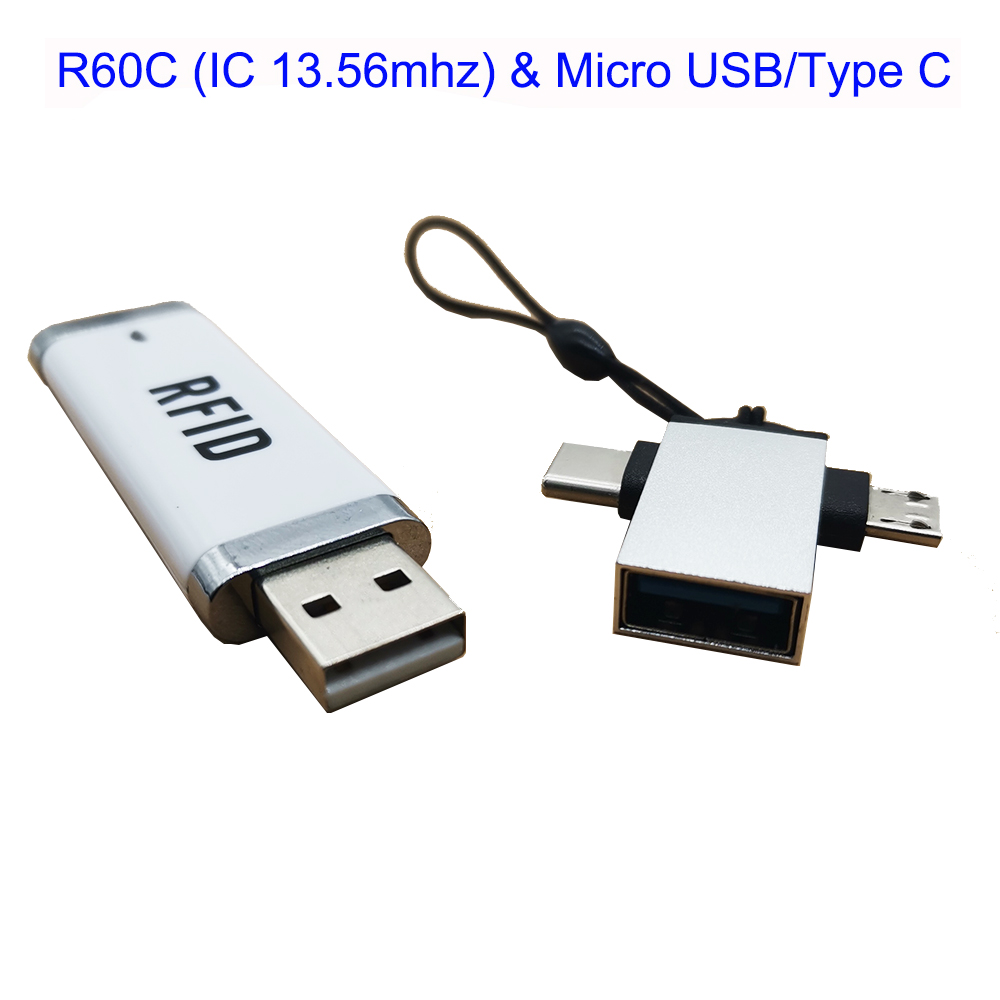Adjustable Mini Portable 125Khz 13.56Mhz Proximity Smart EM Card USB ID Rfid Card Reader for Micro USB USB C Phoner: R60Cplus