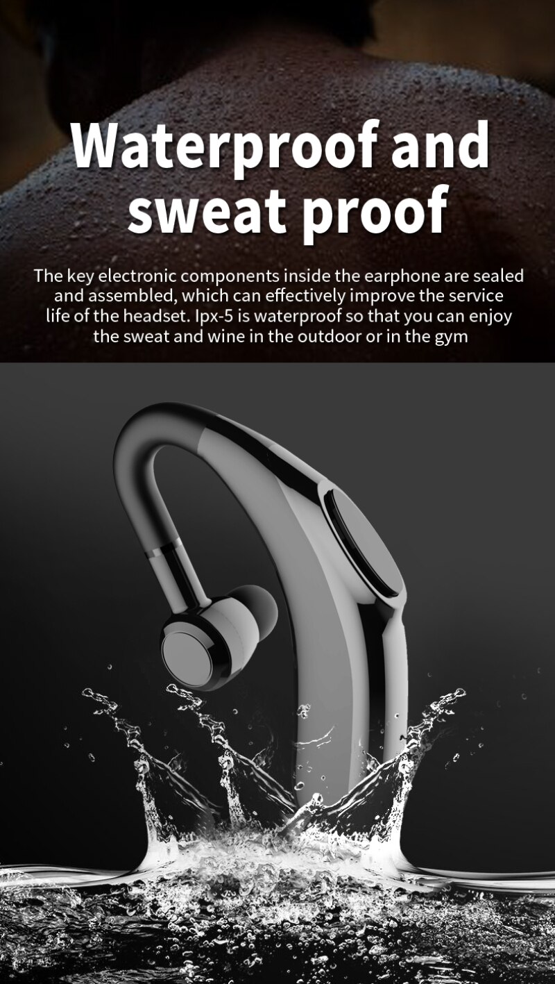 Bluetooth Draadloze Oortelefoon Lange Levensduur Batterij 48 Uur Opknoping Oor Business Hoofdtelefoon Waterdichte Transpiratie Oordopjes Headset