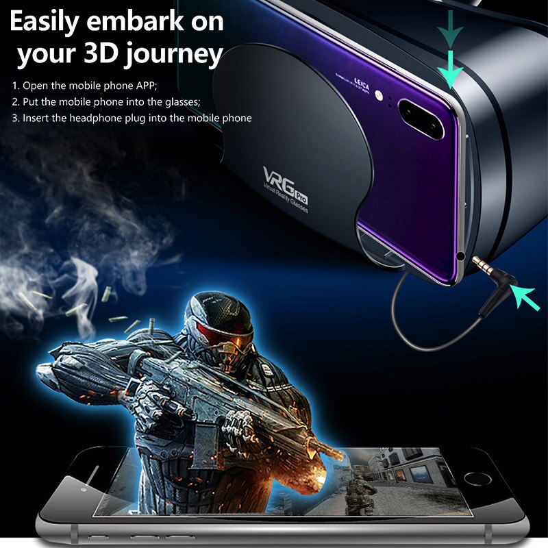 Gafas VGR Pro 3D VR con auriculares de realidad Virtual Pantalla Completa Visual gran angular VR gafas caja para gafas de teléfono de 5 a 7 pulgadas