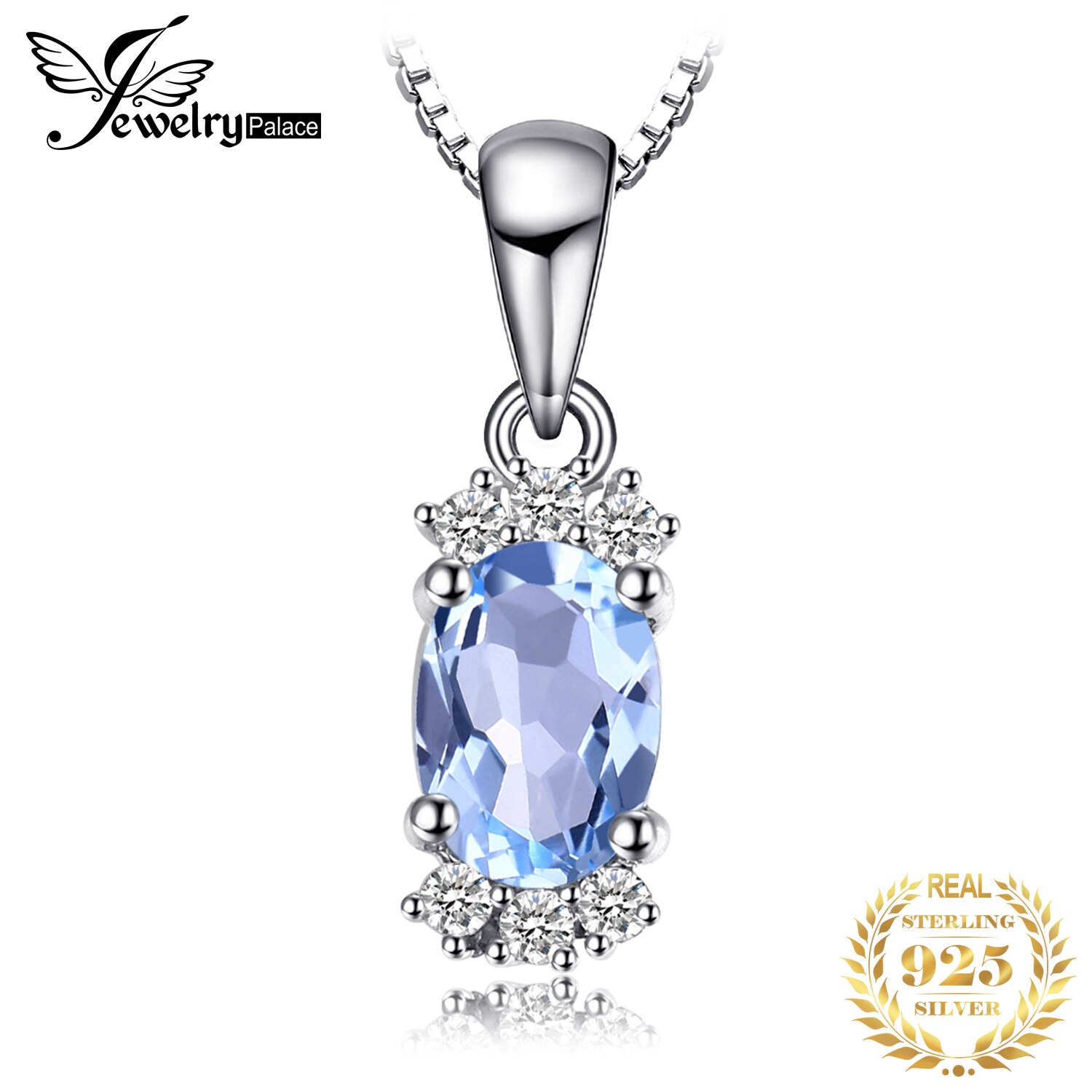 JewelryPalace Natural Oval Sky Blue Topaz 925 Sterling Silver Pendant Necklace for Women Fine Jewelry Gemstone Choker No Chain