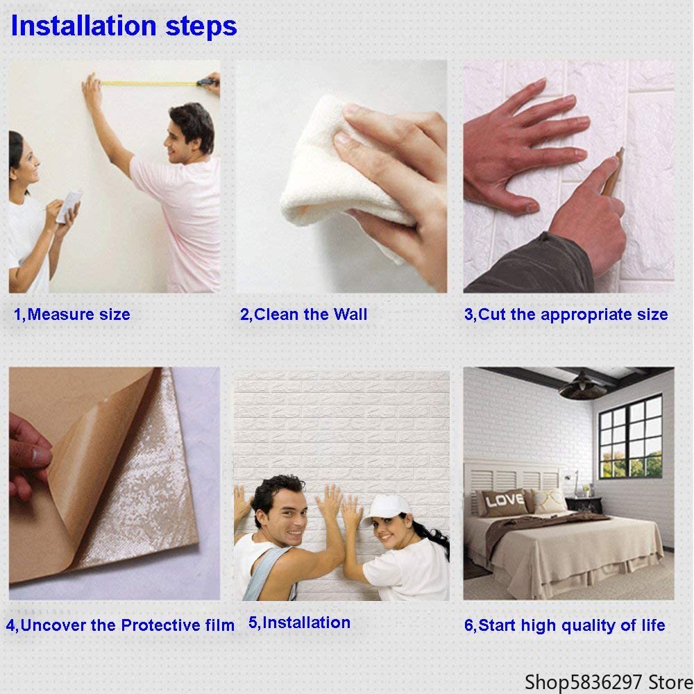 Novelty Wall Stickers Home Wall Decoration Pe Foam Self-Adhesive Wall Panel White 3D Brick Pattern Wall Sticker Wallpaper (10pc)