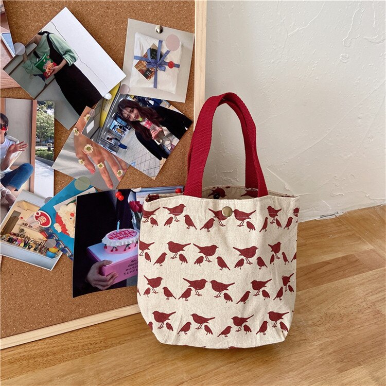 Small fresh and reusable portable lunch bag lunch bag female mini hand carrying small cloth bag casual all-match lunch bag: 9