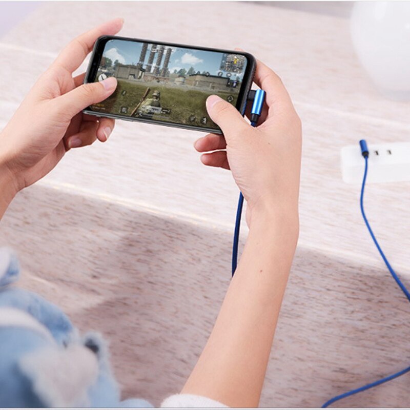 Câble tressé Type C/IOS/ Micro USB, 90 degrés, Angle droit, synchronisation rapide des données, chargeur