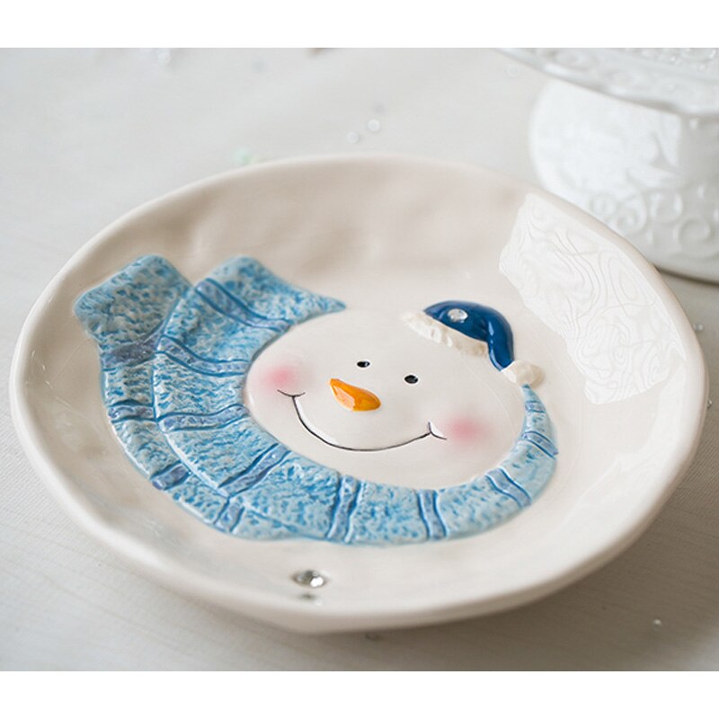 Bol à salade céramique mignon bonhomme de neige | Assiettes à manger, bol à salade artisanat assiette à Snack, bouilloire pot de rangement, assiette d'assaisonnement, vaisselle de noël: A  20x3.5cm