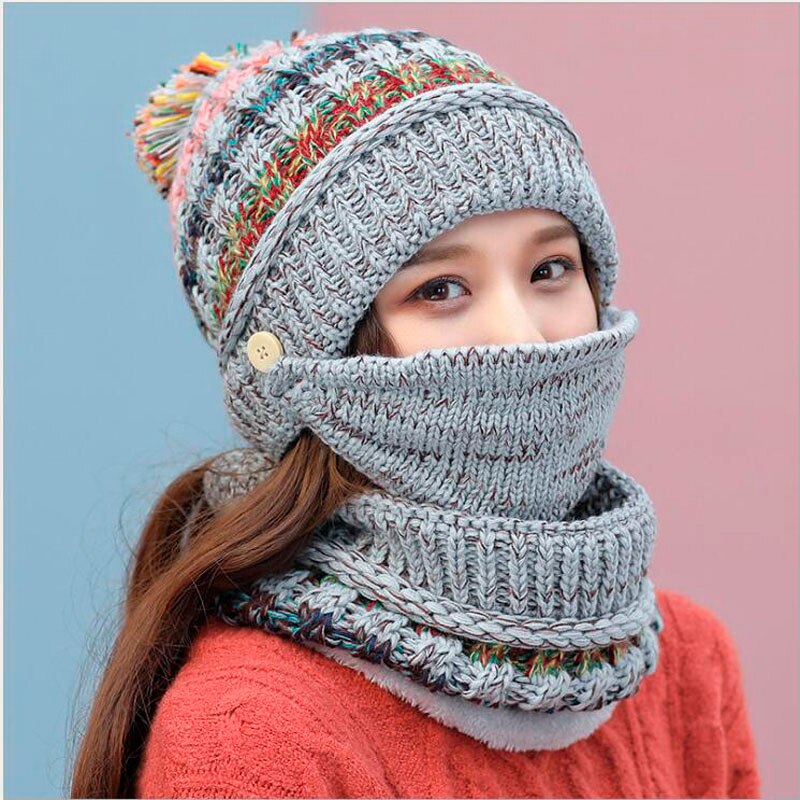 Winter Hat Skullies Beanies Hats Winter Beanies For Women Girl Wool Scarf Caps Balaclava Mask Gorras Bonnet Knitted Hat Ski Cap