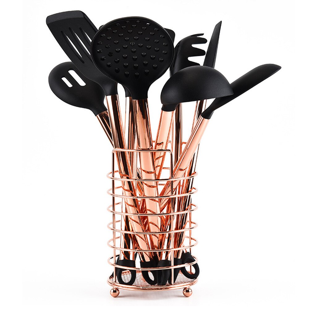 10/11pcs Rose Gold Stainless Steel Handle Kitchen Utensil Set Kitchen Set Silicone Nonstick Heat Resistant Cooking Kitchen Tools