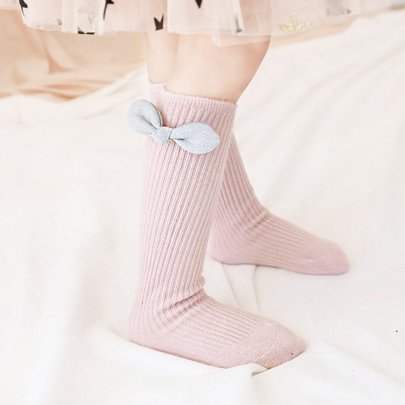 Meias de algodão fofas para meninas com laços, meias apertadas ao joelho: B 1-4Y