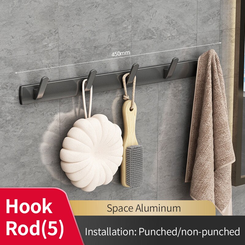 Bathroom Storage Rack Multifunctional Wall-mounted Adjustable Storag Rack Waterproof Load-bearing Holder Toilet Bathroom: A 5hooks