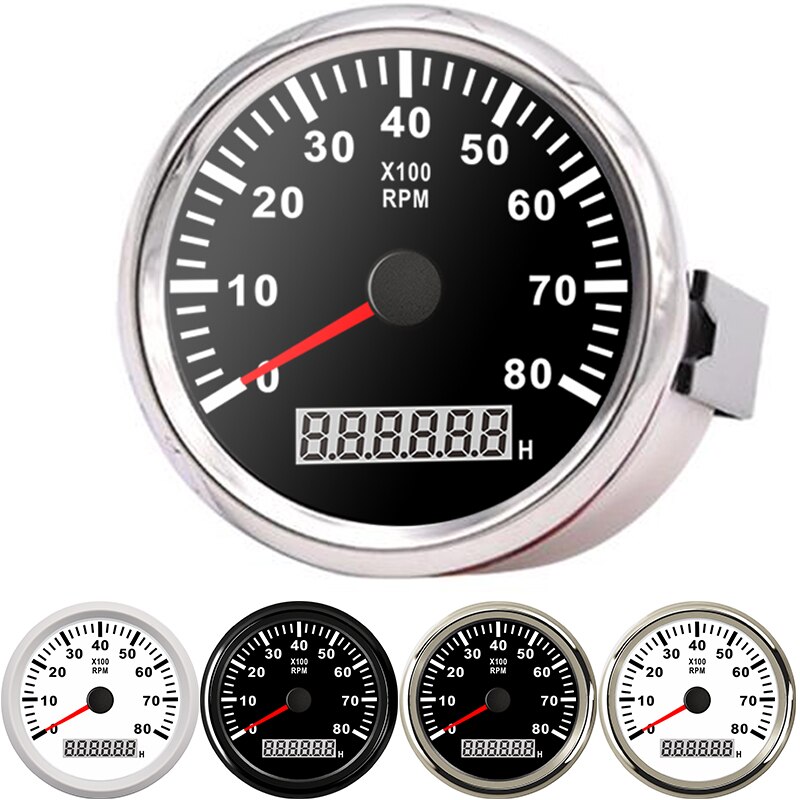 Vedenpitävä 85mm 8000 rpm kierroslukumittari kierroslukumittari tuntimittarilla digitaalinen bensiini diesel 12v 24v punainen taustavalo
