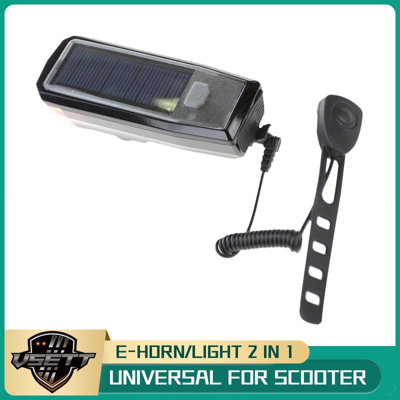 Universele Waterdichte Solar Koplamp &amp; Hoorn Voor Elektrische Scooter Usb Led Front Light Bell 120 Db IPX4 Multifunctionele accessoires