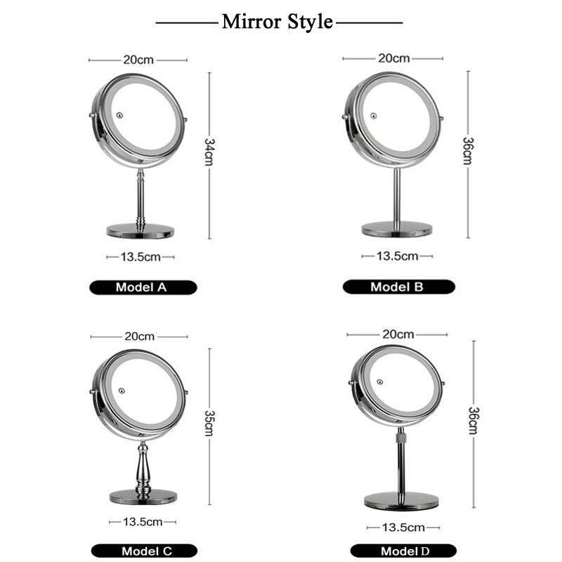 Big Size 8Inch Dubbelzijdig Vanity Make Geleid Spiegel 3X Vergroting, 3 Kleuren Touch Control, tafelblad Cosmetische Spiegel