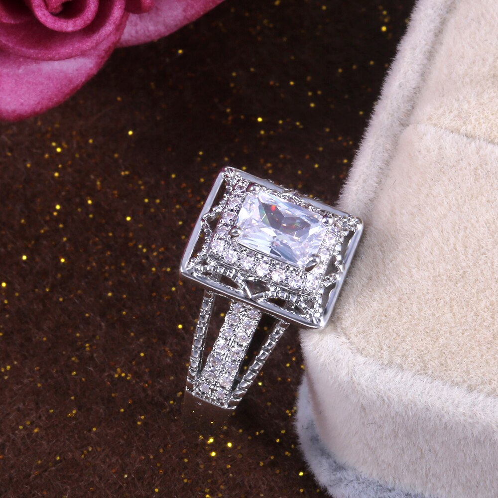 Huitan Wedding Ring for Women - Square Cubic Zirconia - Prong Setting - Engagement Band