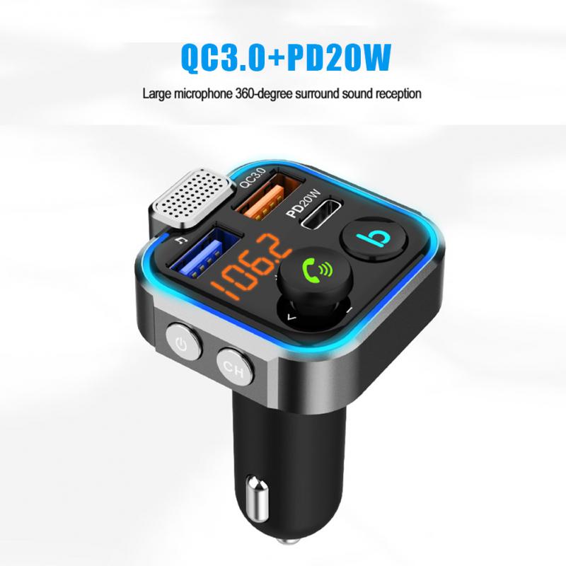 Auto Bluetooth 5,0 FM Transmitter Auto MP3 Player Große Mikrofon QC 3,0 PD20W Dual USB Schnelle Ladegerät Auto Elektronik Zubehör