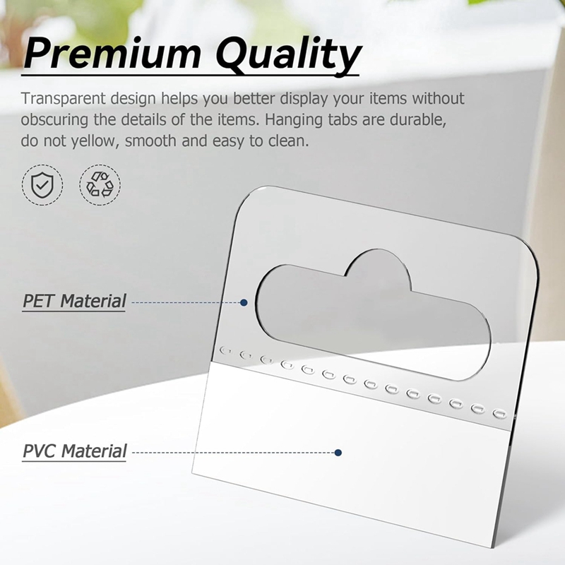 Clear Sticky Pendurado Tabs, Etiquetas de suspensão plásticas autoadesivas, Slot Hole, durável, fácil de usar, 4,5x3,5 cm, 200 pcs