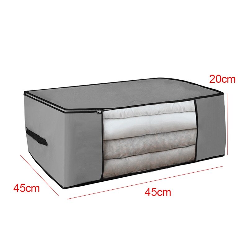 Bedroom Clean Big Capacity Dust-proof Folding Non Woven Fabric Storage Box Quilt Clothes Toy Bag Clear Window Zipper Organizer: Gray   Style2