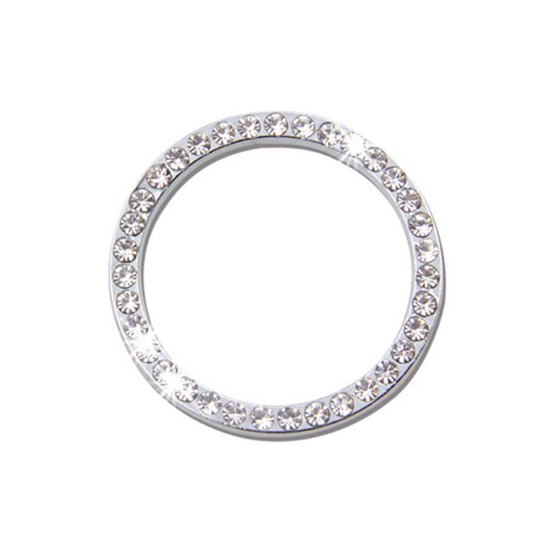 Interruptor de arranque de coche, accesorios, botón de arranque del motor, botón, adorno de anillo decorativo de cristales brillantes: White