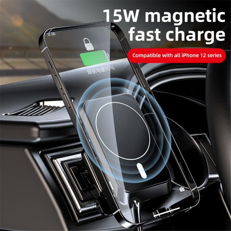 15W Wireless Charger Car Phone Holder Magnetic Wireless Car Charger Mount For IPhone 12 Pro Max Mini Magsafing Fast Charging