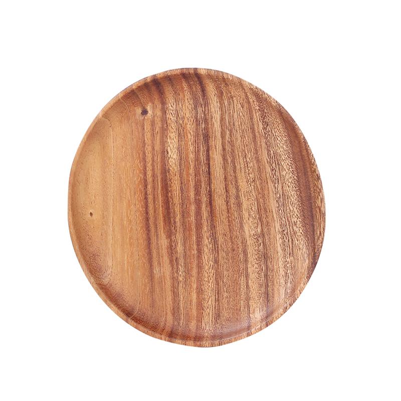 Akacie rund frugt tallerken naturlig mad serverings tallerken træ dessert morgenmadsbakke snack underkop til boligindretning  (12/15/18/20/23cm): 23cm