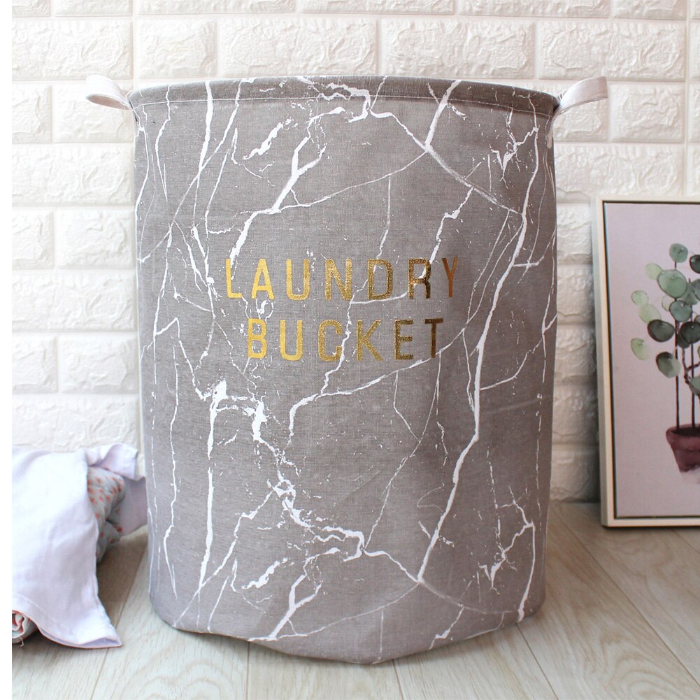 With Handle Home Washing Clothes Storage Lightweight Foldable Portable Large Capacity Cotton Linen Marbling Laundry Basket: Gray