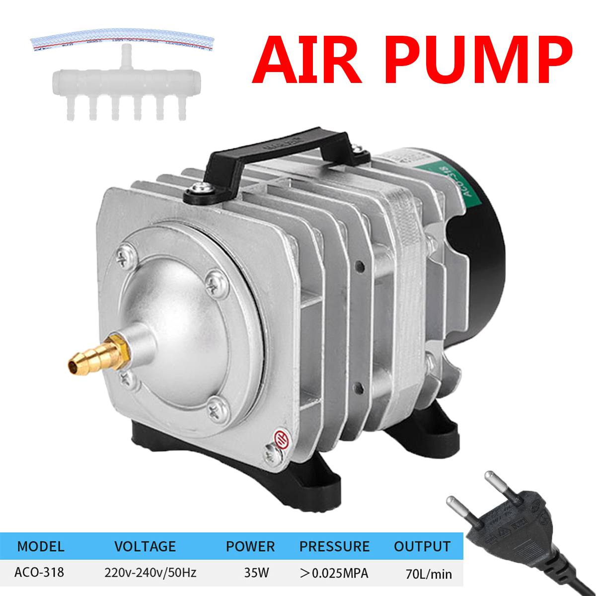 35W 70L/min HAILEA Electromagnetic Air Compressor Fish Tank Oxygen Air Pump Hydroponics 6 Way Air Aerator Pump: 35W