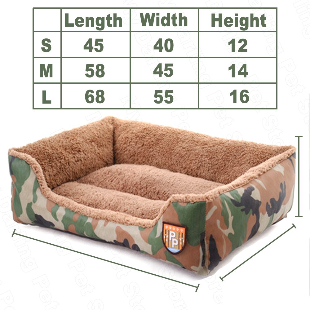 Lugnande stor hundsäng för stora medelstora små hundar hus camo liten fluffig hundsäng korgar lugnande husdjurssängar för hundar katter matta: Camo hund säng / S