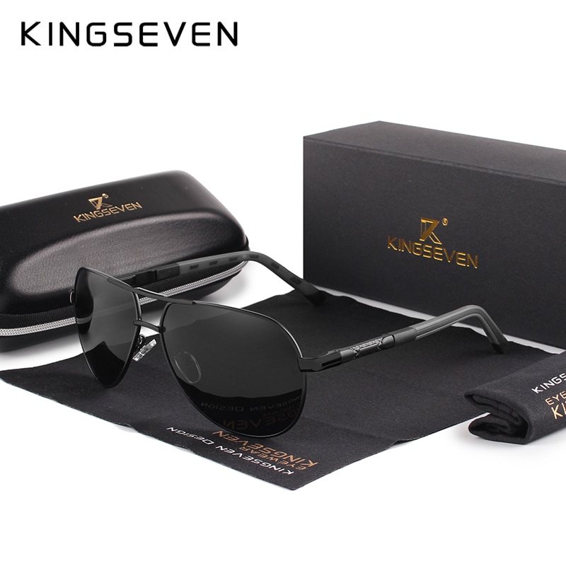 Kingseven mænd vintage aluminium polariserede solbriller klassisk mærke solbriller belægning linse drivende briller til mænd/kvinder: Sort grå