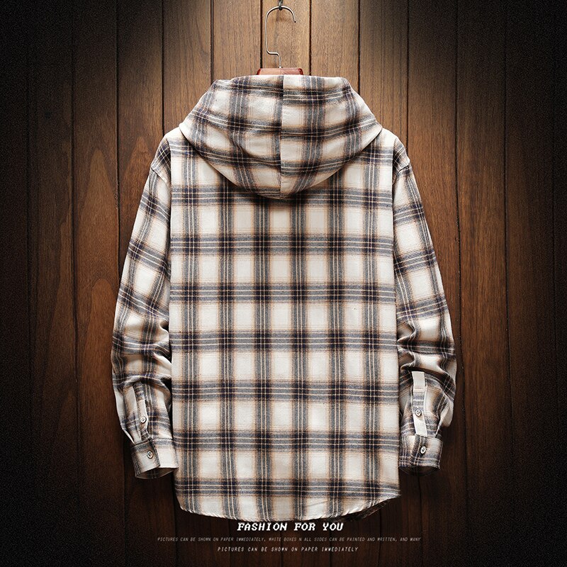 lässig Mit Kapuze Plaid Hemden für männer Lange Ärmeln Neue Frühling Herbst Plus Asiatische Größe M-5XL 100% Baumwolle