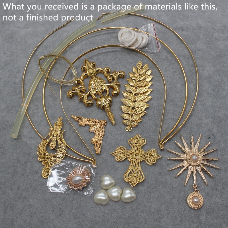 Diadema de oro Halo de la Virgen María, Tiaras, tocado Lolita, Material de Aro para el cabello, accesorios para el cabello de diosa