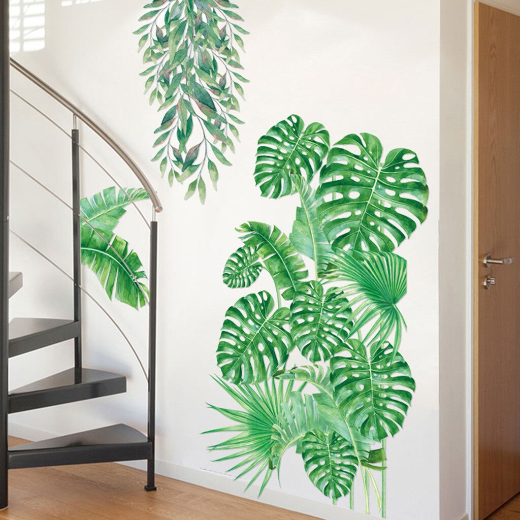 Green Leaves Wall Stickers for Home Bedroom Living Room Tropical Plants Wall Sticker Vinyl Wall Decals Door Murals Wallpaper#40