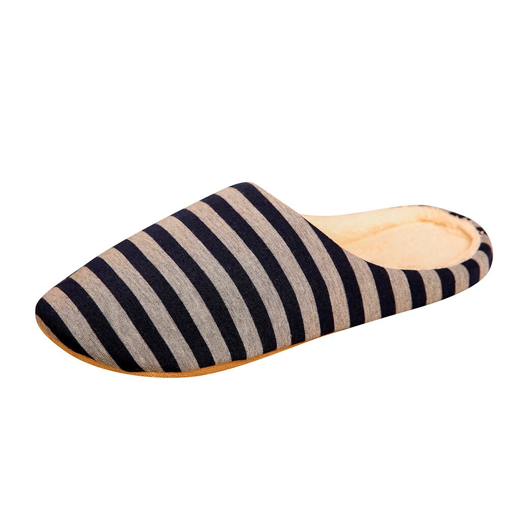 Sko hjemmesko dame mænd hjem fluffy house vinter varm stribet varm stribet indendørs anti-slip kapcie pantuflas zapatos de mujer: Marine blå / 44-45
